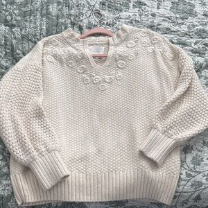 Lucky Brand Ivory Knit Floral Sweater